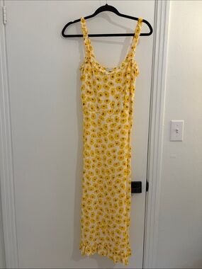 Faithfull the Brand size 8 Yellow Floral Maxi Dress with Ruffle Straps